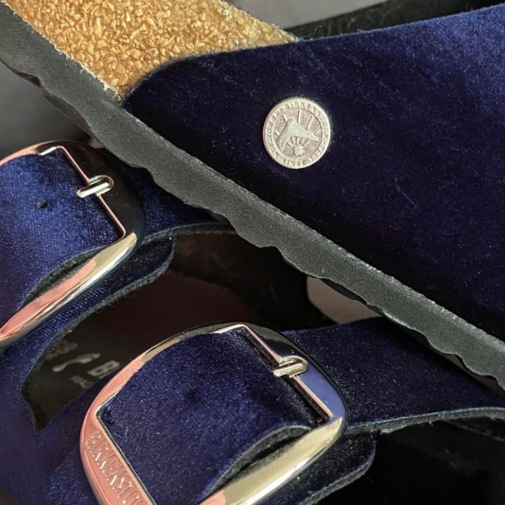 Birkenstock Navy Velvet Sandals with Silver Buckles - Picture 2 of 3